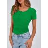 imagePRETTYGARDEN Womens 2026 Summer Short Sleeve Tops Ribbed Henley Button Slim Fit Basic Casual T Shirts Blouse Fashion ClothingGreen
