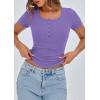 imagePRETTYGARDEN Womens 2026 Summer Short Sleeve Tops Ribbed Henley Button Slim Fit Basic Casual T Shirts Blouse Fashion ClothingGrey Purple