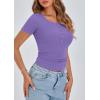 imagePRETTYGARDEN Womens 2026 Summer Short Sleeve Tops Ribbed Henley Button Slim Fit Basic Casual T Shirts Blouse Fashion ClothingGrey Purple