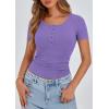 imagePRETTYGARDEN Womens 2026 Summer Short Sleeve Tops Ribbed Henley Button Slim Fit Basic Casual T Shirts Blouse Fashion ClothingGrey Purple
