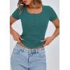 imagePRETTYGARDEN Womens 2026 Summer Short Sleeve Tops Ribbed Henley Button Slim Fit Basic Casual T Shirts Blouse Fashion ClothingLake Blue