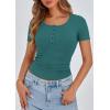 imagePRETTYGARDEN Womens 2026 Summer Short Sleeve Tops Ribbed Henley Button Slim Fit Basic Casual T Shirts Blouse Fashion ClothingLake Blue