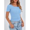 imagePRETTYGARDEN Womens 2026 Summer Short Sleeve Tops Ribbed Henley Button Slim Fit Basic Casual T Shirts Blouse Fashion ClothingLight Blue