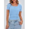 imagePRETTYGARDEN Womens 2026 Summer Short Sleeve Tops Ribbed Henley Button Slim Fit Basic Casual T Shirts Blouse Fashion ClothingLight Blue