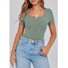 imagePRETTYGARDEN Womens 2026 Summer Short Sleeve Tops Ribbed Henley Button Slim Fit Basic Casual T Shirts Blouse Fashion ClothingLight Green