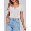 imagePRETTYGARDEN Womens 2026 Summer Short Sleeve Tops Ribbed Henley Button Slim Fit Basic Casual T Shirts Blouse Fashion ClothingLight Grey