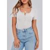 imagePRETTYGARDEN Womens 2026 Summer Short Sleeve Tops Ribbed Henley Button Slim Fit Basic Casual T Shirts Blouse Fashion ClothingLight Grey