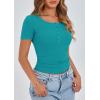 imagePRETTYGARDEN Womens 2026 Summer Short Sleeve Tops Ribbed Henley Button Slim Fit Basic Casual T Shirts Blouse Fashion ClothingMalachite Green