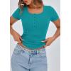 imagePRETTYGARDEN Womens 2026 Summer Short Sleeve Tops Ribbed Henley Button Slim Fit Basic Casual T Shirts Blouse Fashion ClothingMalachite Green