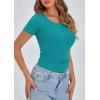 imagePRETTYGARDEN Womens 2026 Summer Short Sleeve Tops Ribbed Henley Button Slim Fit Basic Casual T Shirts Blouse Fashion ClothingMalachite Green