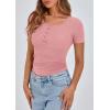 imagePRETTYGARDEN Womens 2026 Summer Short Sleeve Tops Ribbed Henley Button Slim Fit Basic Casual T Shirts Blouse Fashion ClothingPink