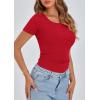imagePRETTYGARDEN Womens 2026 Summer Short Sleeve Tops Ribbed Henley Button Slim Fit Basic Casual T Shirts Blouse Fashion ClothingRed