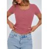 imagePRETTYGARDEN Womens 2026 Summer Short Sleeve Tops Ribbed Henley Button Slim Fit Basic Casual T Shirts Blouse Fashion ClothingRose Pink