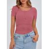 imagePRETTYGARDEN Womens 2026 Summer Short Sleeve Tops Ribbed Henley Button Slim Fit Basic Casual T Shirts Blouse Fashion ClothingRose Pink