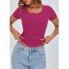 imagePRETTYGARDEN Womens 2026 Summer Short Sleeve Tops Ribbed Henley Button Slim Fit Basic Casual T Shirts Blouse Fashion ClothingRose Red