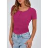 imagePRETTYGARDEN Womens 2026 Summer Short Sleeve Tops Ribbed Henley Button Slim Fit Basic Casual T Shirts Blouse Fashion ClothingRose Red
