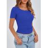 imagePRETTYGARDEN Womens 2026 Summer Short Sleeve Tops Ribbed Henley Button Slim Fit Basic Casual T Shirts Blouse Fashion ClothingRoyal Blue