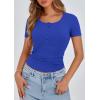 imagePRETTYGARDEN Womens 2026 Summer Short Sleeve Tops Ribbed Henley Button Slim Fit Basic Casual T Shirts Blouse Fashion ClothingRoyal Blue