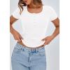 imagePRETTYGARDEN Womens 2026 Summer Short Sleeve Tops Ribbed Henley Button Slim Fit Basic Casual T Shirts Blouse Fashion ClothingWhite