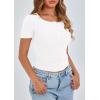 imagePRETTYGARDEN Womens 2026 Summer Short Sleeve Tops Ribbed Henley Button Slim Fit Basic Casual T Shirts Blouse Fashion ClothingWhite