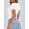 imagePRETTYGARDEN Womens 2026 Summer Short Sleeve Tops Ribbed Henley Button Slim Fit Basic Casual T Shirts Blouse Fashion ClothingWhite