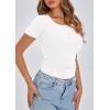imagePRETTYGARDEN Womens 2026 Summer Short Sleeve Tops Ribbed Henley Button Slim Fit Basic Casual T Shirts Blouse Fashion ClothingWhite