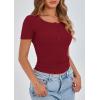 imagePRETTYGARDEN Womens 2026 Summer Short Sleeve Tops Ribbed Henley Button Slim Fit Basic Casual T Shirts Blouse Fashion ClothingWine Red