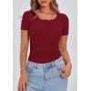 imagePRETTYGARDEN Womens 2026 Summer Short Sleeve Tops Ribbed Henley Button Slim Fit Basic Casual T Shirts Blouse Fashion ClothingWine Red