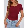 imagePRETTYGARDEN Womens 2026 Summer Short Sleeve Tops Ribbed Henley Button Slim Fit Basic Casual T Shirts Blouse Fashion ClothingWine Red