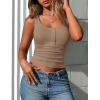 imagePRETTYGARDEN Womens 2026 Summer Tank Tops Ribbed Knit Slim Fit Sleeveless Henley Shirts Casual Basic Button Up BlouseKhaki