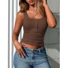 imagePRETTYGARDEN Womens 2026 Summer Tank Tops Ribbed Knit Slim Fit Sleeveless Henley Shirts Casual Basic Button Up BlouseLight Brown
