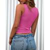 imagePRETTYGARDEN Womens 2026 Summer Tank Tops Ribbed Knit Slim Fit Sleeveless Henley Shirts Casual Basic Button Up BlouseRose Red