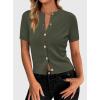 imagePRETTYGARDEN Womens Casual Summer Short Sleeve Cardigans 2026 Button Down Knitted Sweater Basic Crew Neck Crop TopsArmy Green