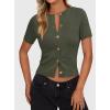 imagePRETTYGARDEN Womens Casual Summer Short Sleeve Cardigans 2026 Button Down Knitted Sweater Basic Crew Neck Crop TopsArmy Green