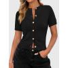 imagePRETTYGARDEN Womens Casual Summer Short Sleeve Cardigans 2026 Button Down Knitted Sweater Basic Crew Neck Crop TopsBlack