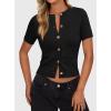 imagePRETTYGARDEN Womens Casual Summer Short Sleeve Cardigans 2026 Button Down Knitted Sweater Basic Crew Neck Crop TopsBlack