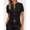 imagePRETTYGARDEN Womens Casual Summer Short Sleeve Cardigans 2026 Button Down Knitted Sweater Basic Crew Neck Crop TopsBlack