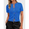imagePRETTYGARDEN Womens Casual Summer Short Sleeve Cardigans 2026 Button Down Knitted Sweater Basic Crew Neck Crop TopsBlue