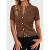 imagePRETTYGARDEN Womens Casual Summer Short Sleeve Cardigans 2026 Button Down Knitted Sweater Basic Crew Neck Crop TopsBrown