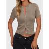 imagePRETTYGARDEN Womens Casual Summer Short Sleeve Cardigans 2026 Button Down Knitted Sweater Basic Crew Neck Crop TopsCamel