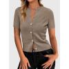 imagePRETTYGARDEN Womens Casual Summer Short Sleeve Cardigans 2026 Button Down Knitted Sweater Basic Crew Neck Crop TopsCamel