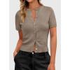 imagePRETTYGARDEN Womens Casual Summer Short Sleeve Cardigans 2026 Button Down Knitted Sweater Basic Crew Neck Crop TopsCamel