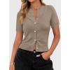 imagePRETTYGARDEN Womens Casual Summer Short Sleeve Cardigans 2026 Button Down Knitted Sweater Basic Crew Neck Crop TopsCamel