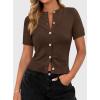 imagePRETTYGARDEN Womens Casual Summer Short Sleeve Cardigans 2026 Button Down Knitted Sweater Basic Crew Neck Crop TopsDark Brown