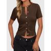 imagePRETTYGARDEN Womens Casual Summer Short Sleeve Cardigans 2026 Button Down Knitted Sweater Basic Crew Neck Crop TopsDark Brown