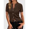 imagePRETTYGARDEN Womens Casual Summer Short Sleeve Cardigans 2026 Button Down Knitted Sweater Basic Crew Neck Crop TopsDark Brown