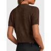 imagePRETTYGARDEN Womens Casual Summer Short Sleeve Cardigans 2026 Button Down Knitted Sweater Basic Crew Neck Crop TopsDark Brown