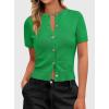 imagePRETTYGARDEN Womens Casual Summer Short Sleeve Cardigans 2026 Button Down Knitted Sweater Basic Crew Neck Crop TopsGreen