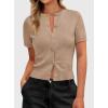 imagePRETTYGARDEN Womens Casual Summer Short Sleeve Cardigans 2026 Button Down Knitted Sweater Basic Crew Neck Crop TopsKhaki