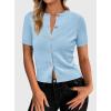 imagePRETTYGARDEN Womens Casual Summer Short Sleeve Cardigans 2026 Button Down Knitted Sweater Basic Crew Neck Crop TopsLight Blue